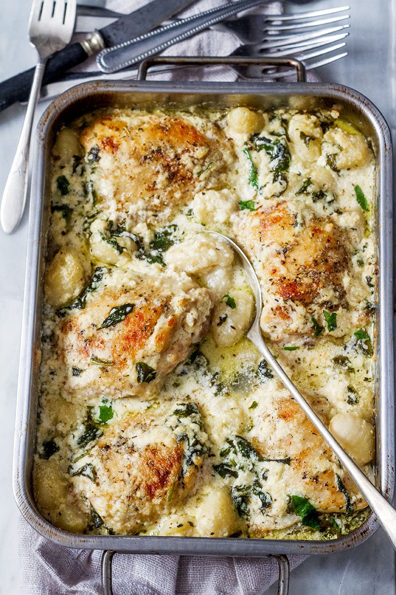 This Crowd Pleasing One Pan Chicken And Gnocchi With Garlic Asiago Cream Sauce Is Perfect For An