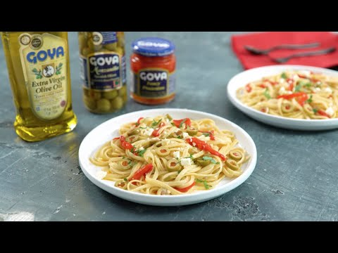 This Olives And Pimientos Linguine Dish Takes Only Twenty Minutes To