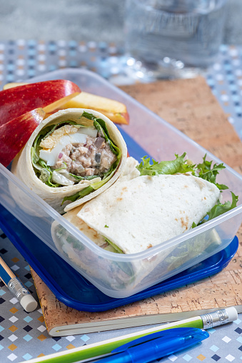 Tuna Salad Wraps In Lunch Box With Apple 1170382948