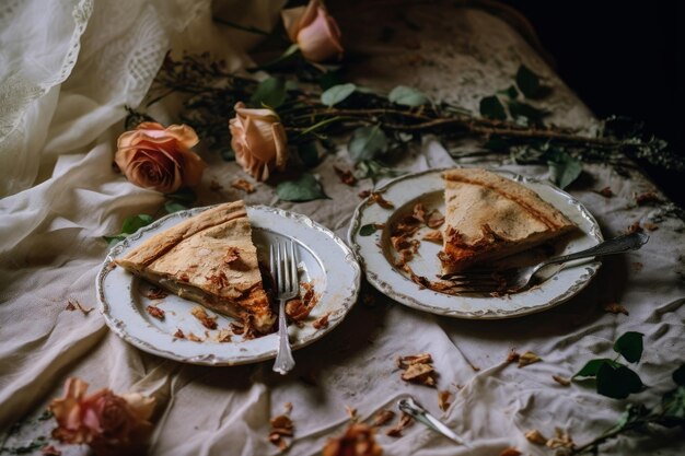 Two Plates With Food On Them Next To A Fork