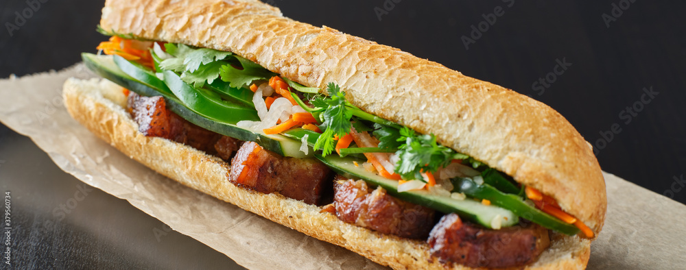 Vietnamese Bahn Mi Sandwich With Pork Belly Stock Photo Image Of