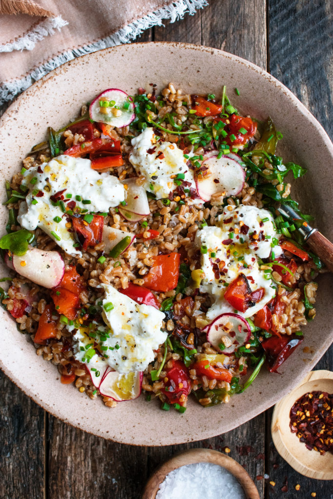 Warm Farro Salad With Burrata Hot Honey Vinaigrette The Original Dish