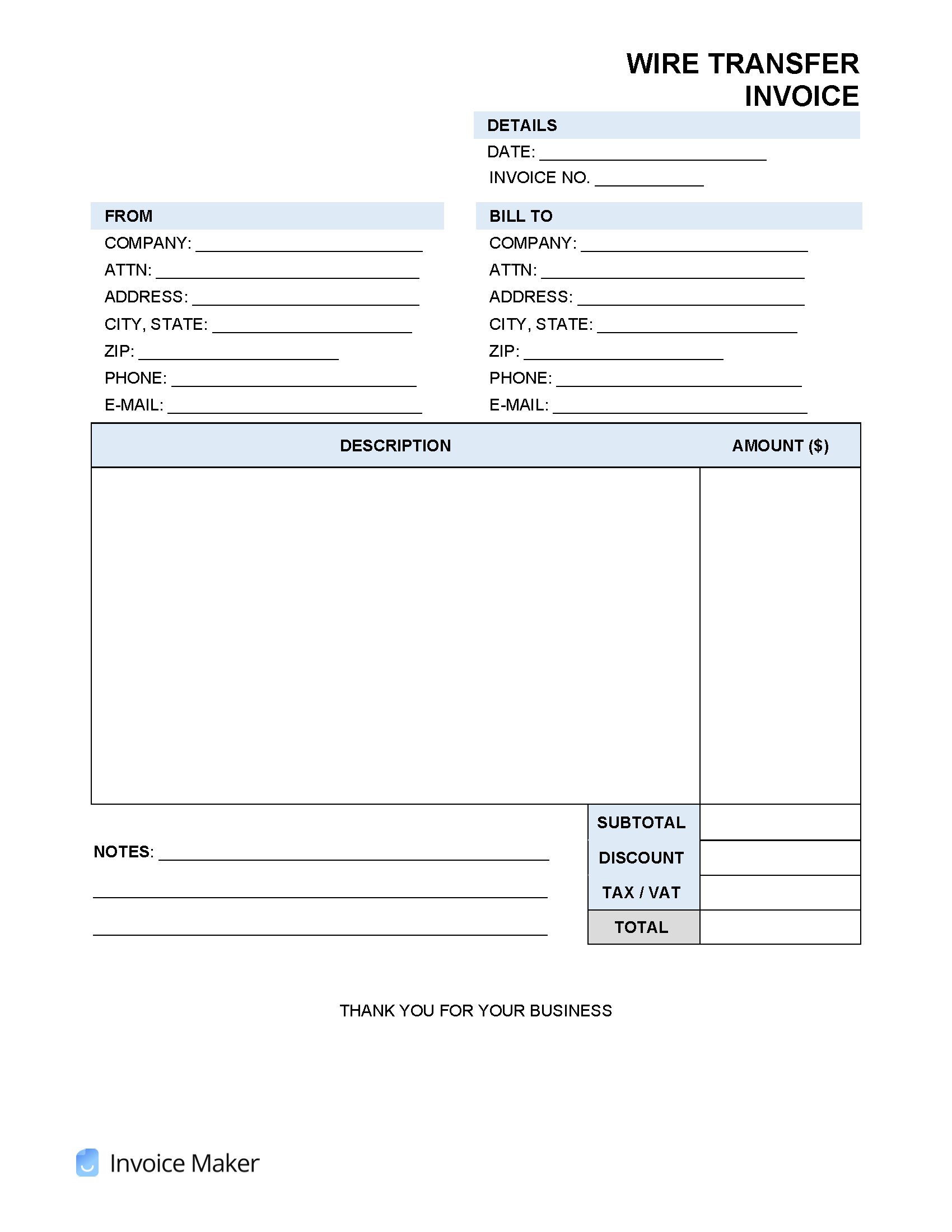 Wire Transfer Invoice Template Invoice Maker