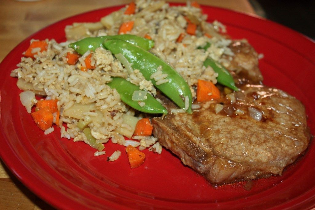 Worcestershire Pork Chops And Vegetable Fried Rice