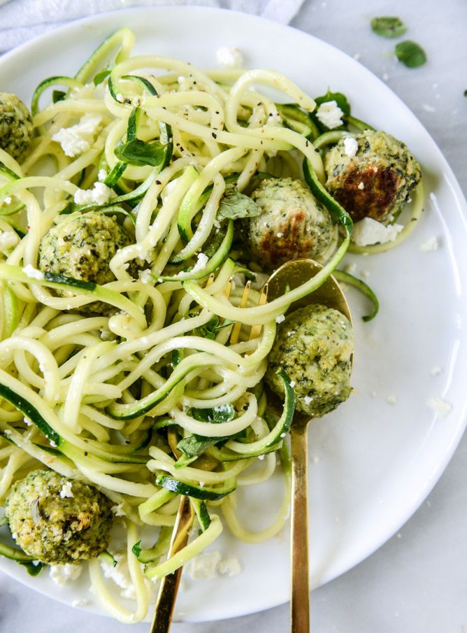 Zucchini Noodles With Mini Chicken Feta And Spinach Meatballs Healthy Ground Chicken Recipes